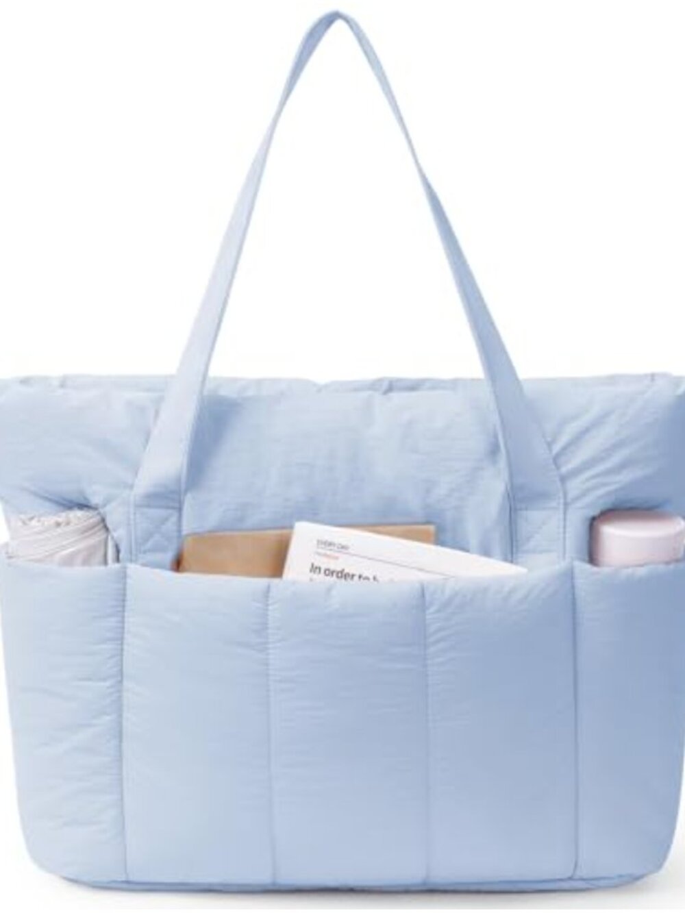 Puffer Work Tote Bag for Women with 15.6" Laptop Compartment, Nylon Travel Tote